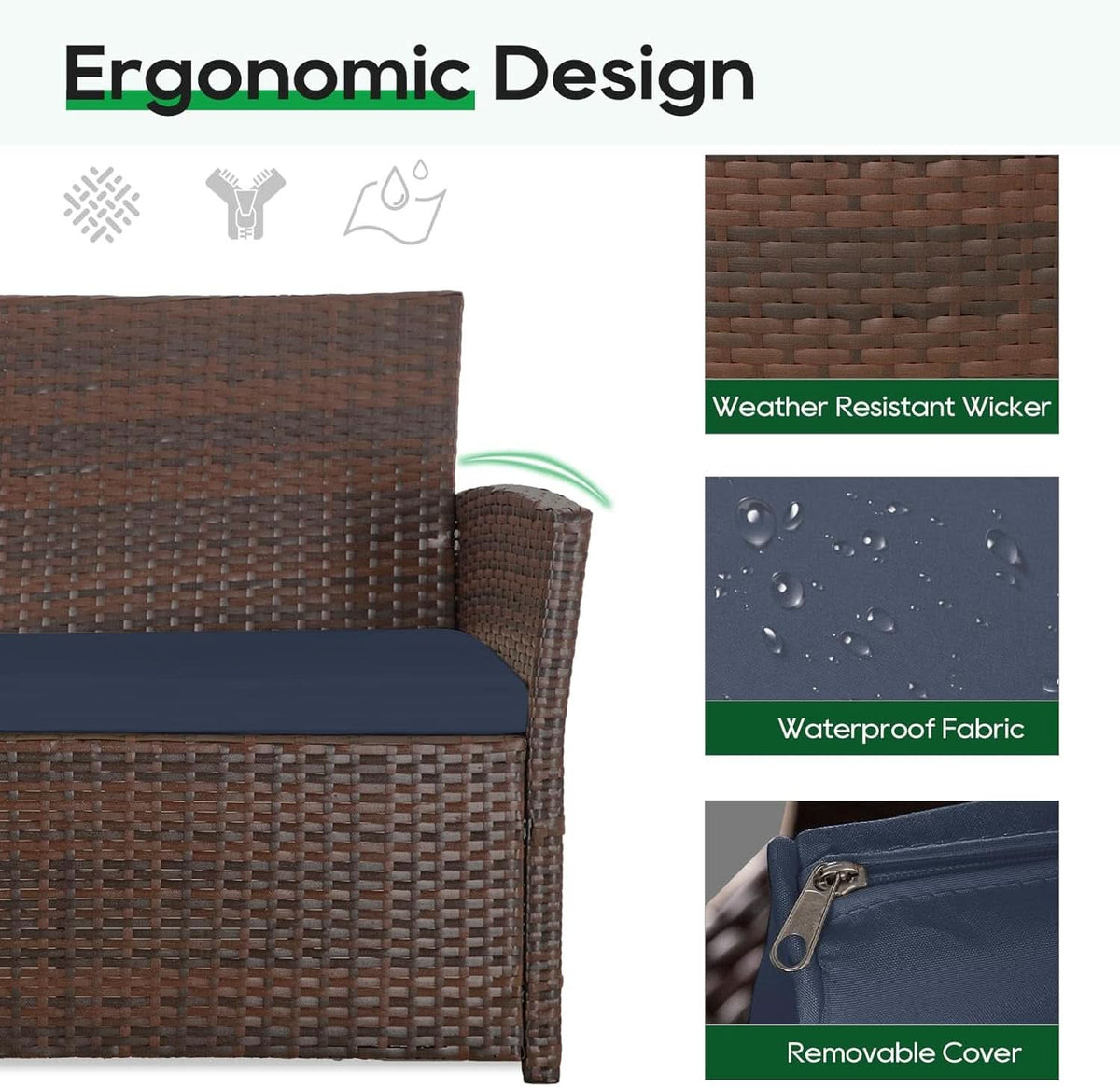 Outdoor Wicker Rattan Sofa Set Blue Cushions 4 Piece