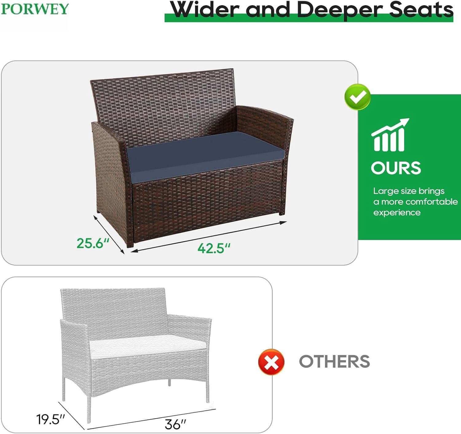 Outdoor Wicker Rattan Sofa Set Blue Cushions 4 Piece