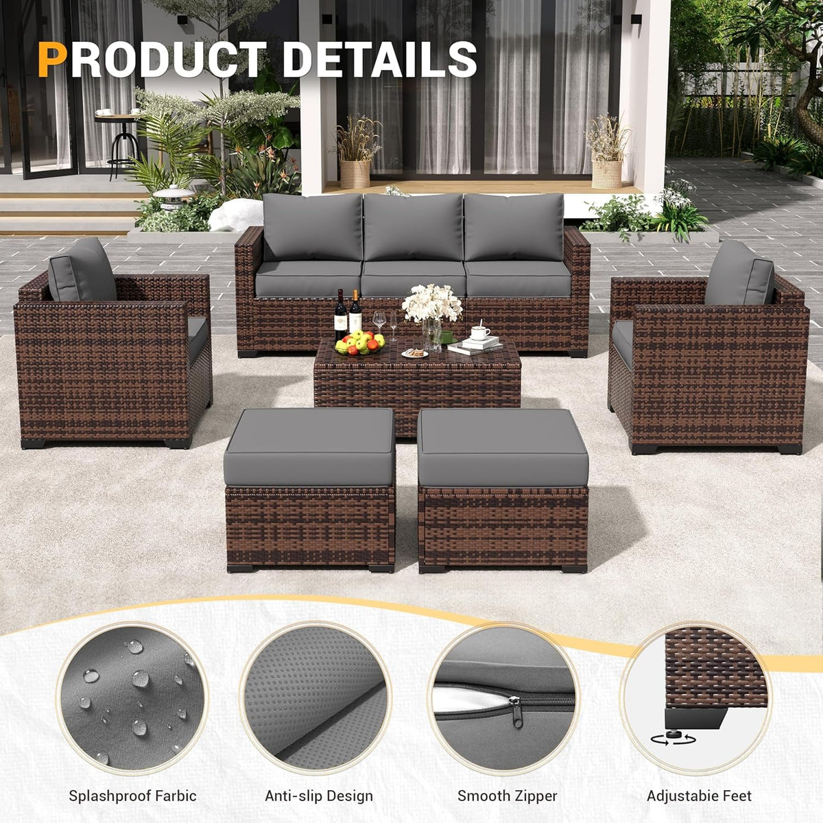 Outdoor Wicker Rattan Sofa Set for Patio Enjoyment