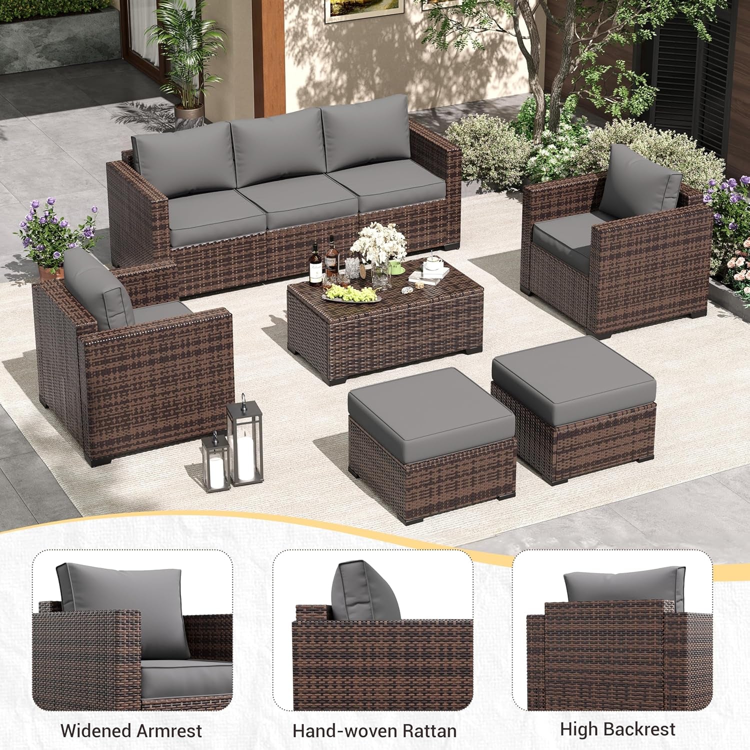Outdoor Wicker Rattan Sofa Set for Patio Enjoyment