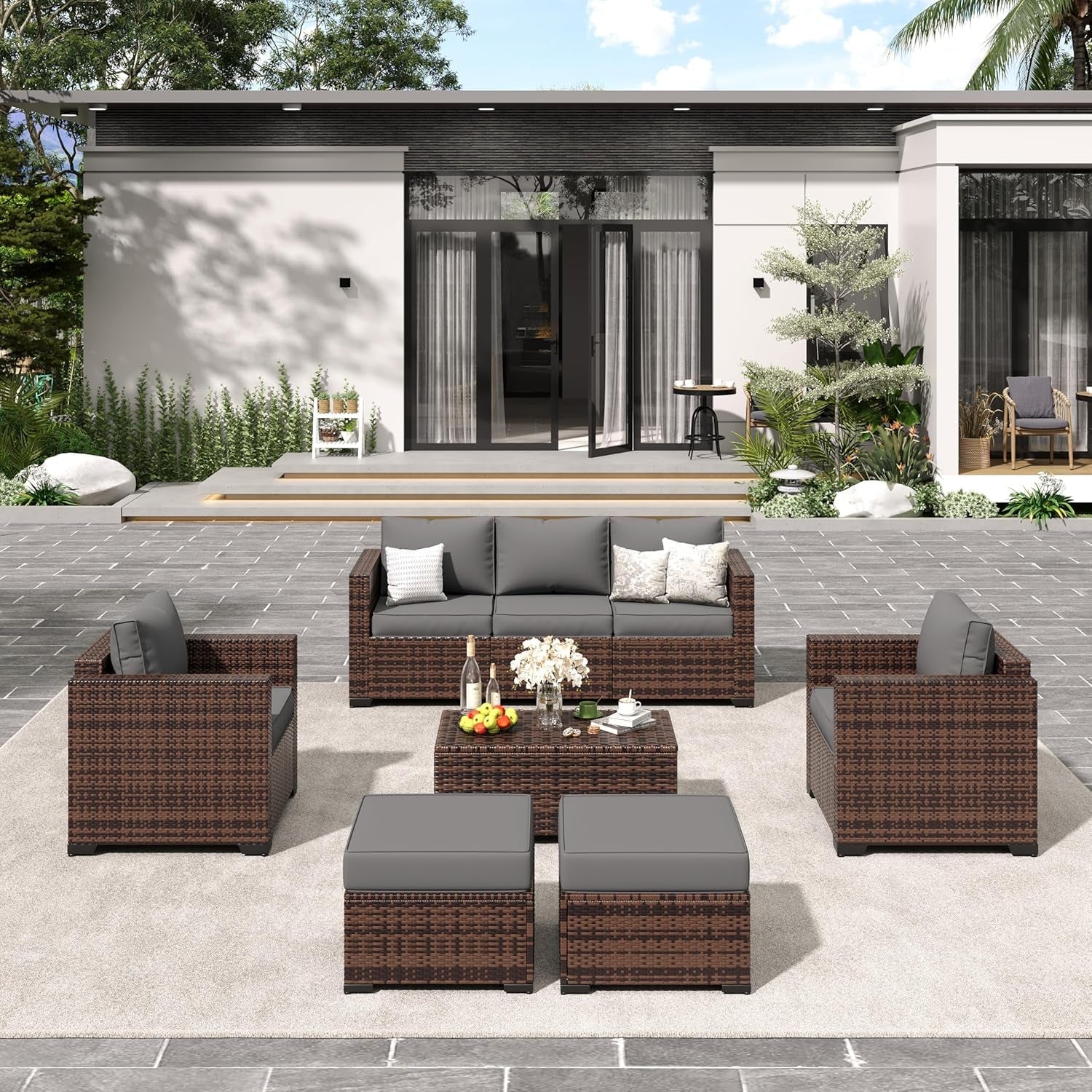 Outdoor Wicker Rattan Sofa Set for Patio Enjoyment