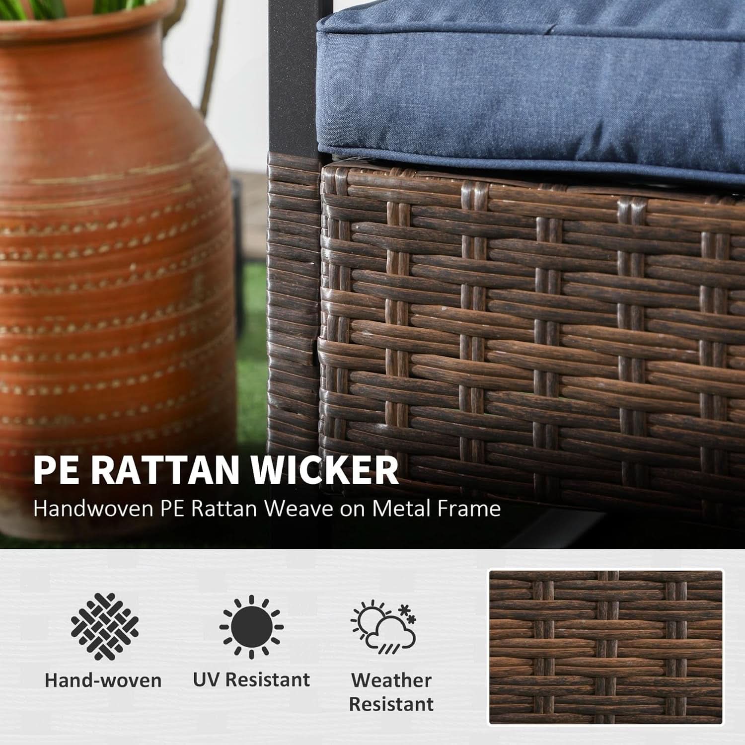 Outdoor Wicker Rocking Chair Set with Cushions and Table