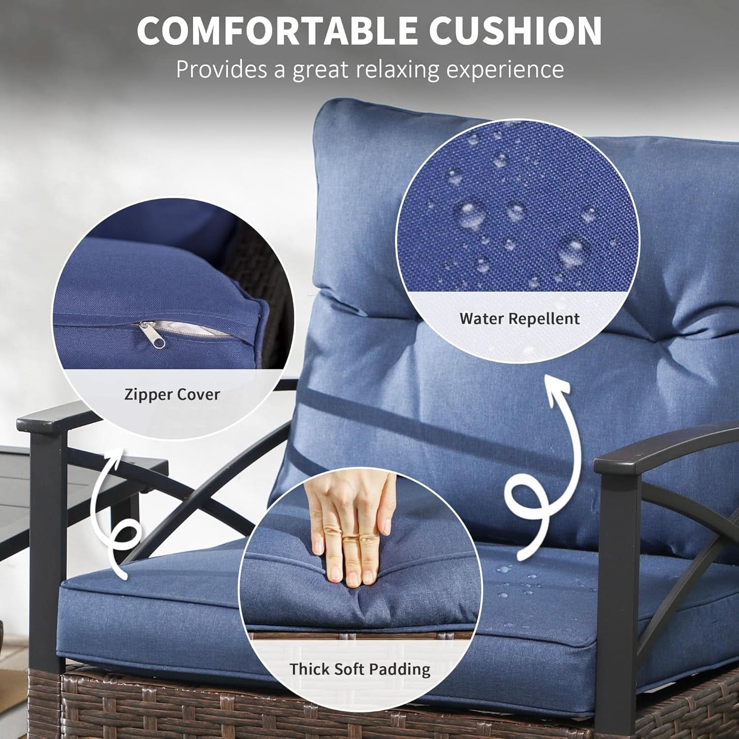 Outdoor Wicker Rocking Chair Set with Cushions and Table