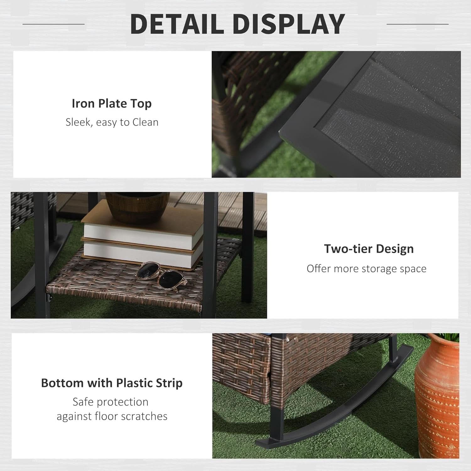 Outdoor Wicker Rocking Chair Set with Cushions and Table