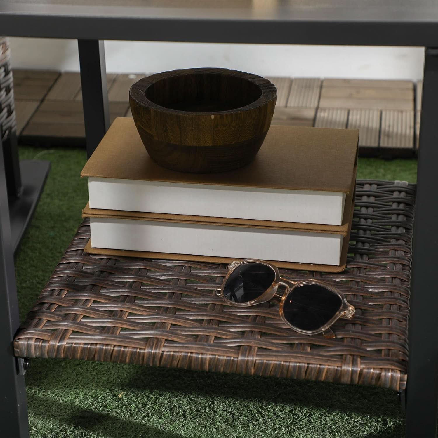 Outdoor Wicker Rocking Chair Set with Cushions and Table