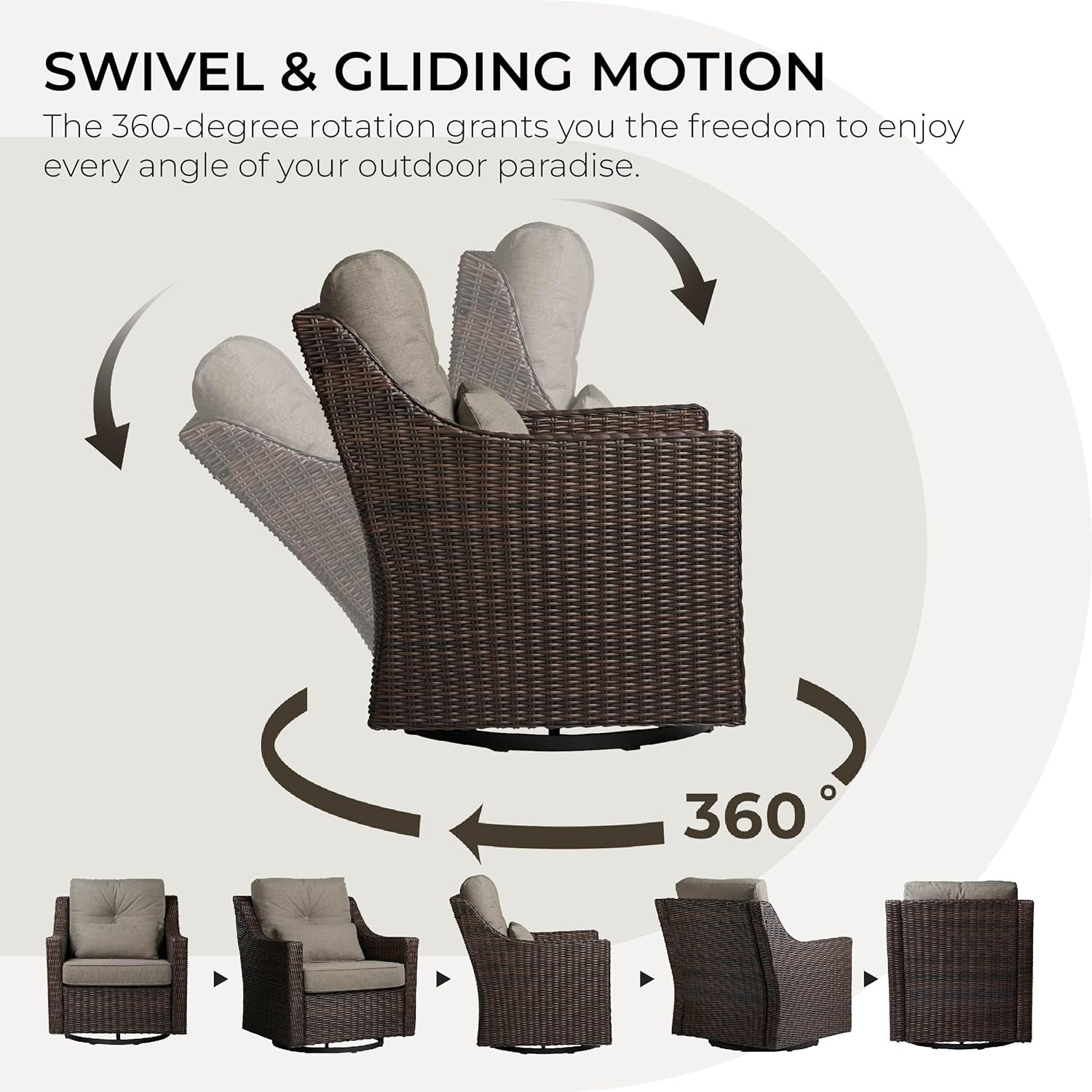 Outdoor Wicker Rocking Chair with Thick Cushions and Swivel
