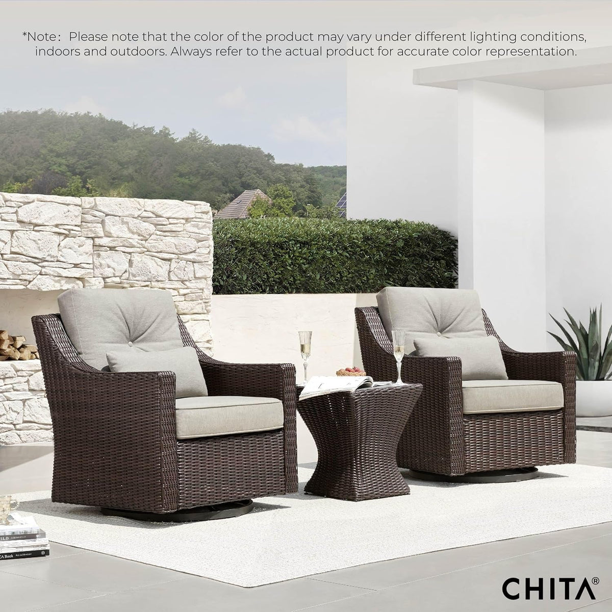 Outdoor Wicker Rocking Chair with Thick Cushions and Swivel