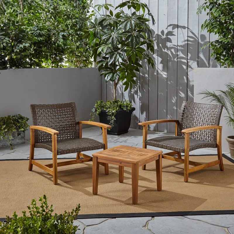 Outdoor Wicker Seating Set 3 Piece Patio End Table
