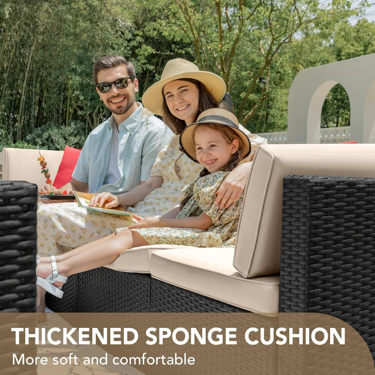 Outdoor Wicker Sectional Sofa Set 7 Piece Beige Cushions