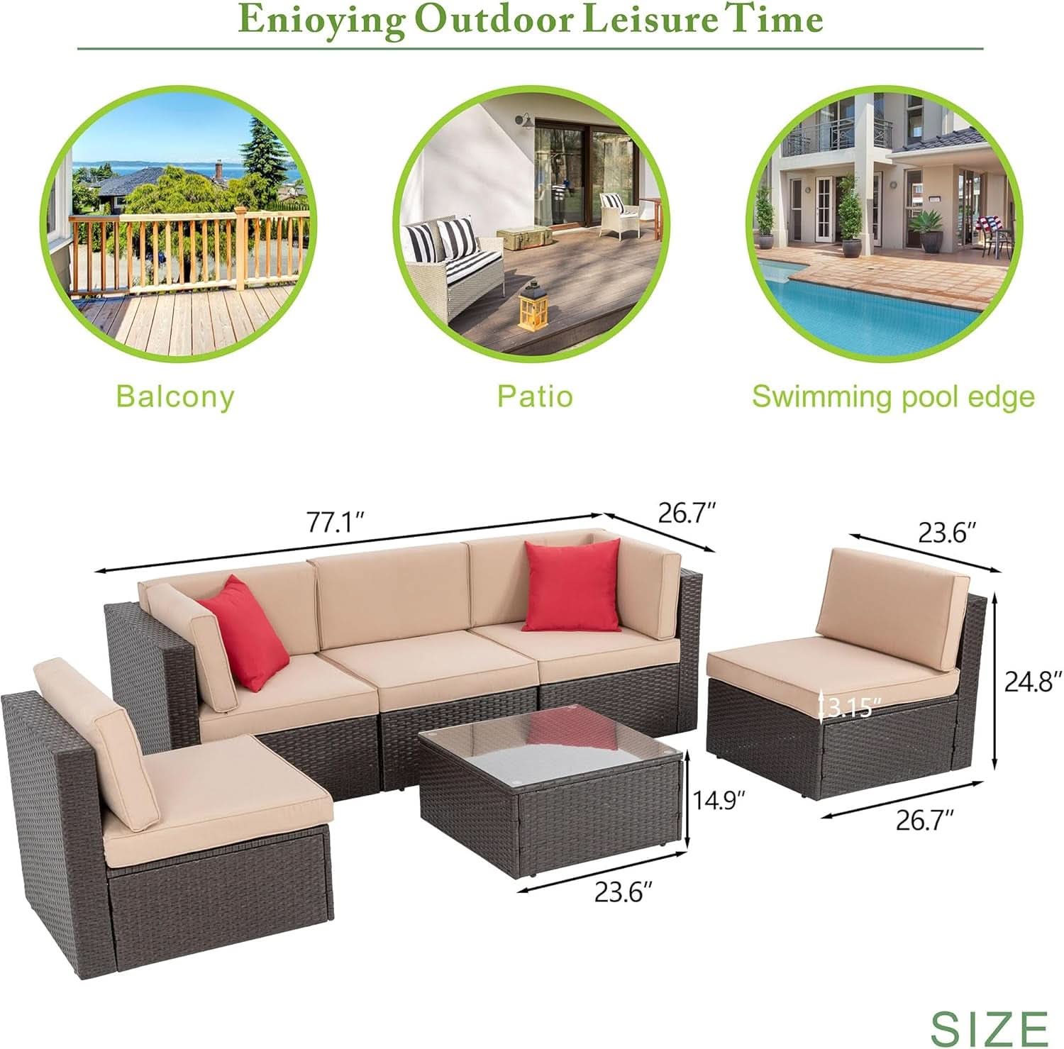 Outdoor Wicker Sectional Sofa Set with Coffee Table