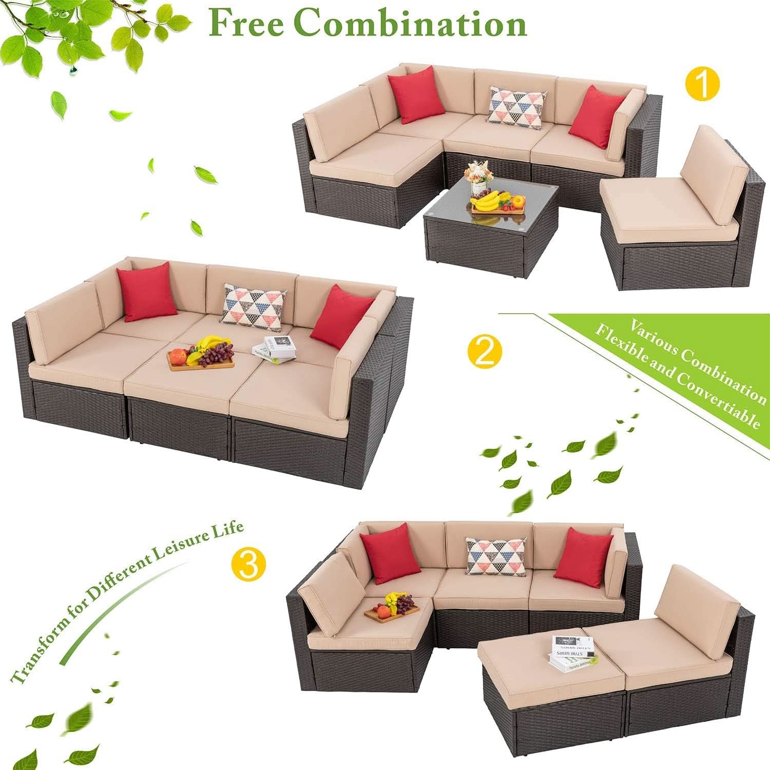 Outdoor Wicker Sectional Sofa Set with Coffee Table