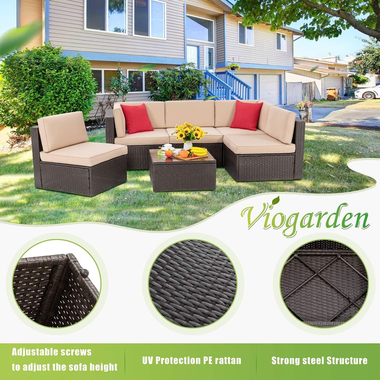 Outdoor Wicker Sectional Sofa Set with Coffee Table