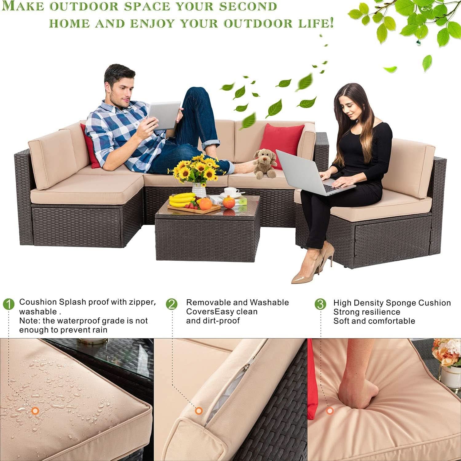Outdoor Wicker Sectional Sofa Set with Coffee Table
