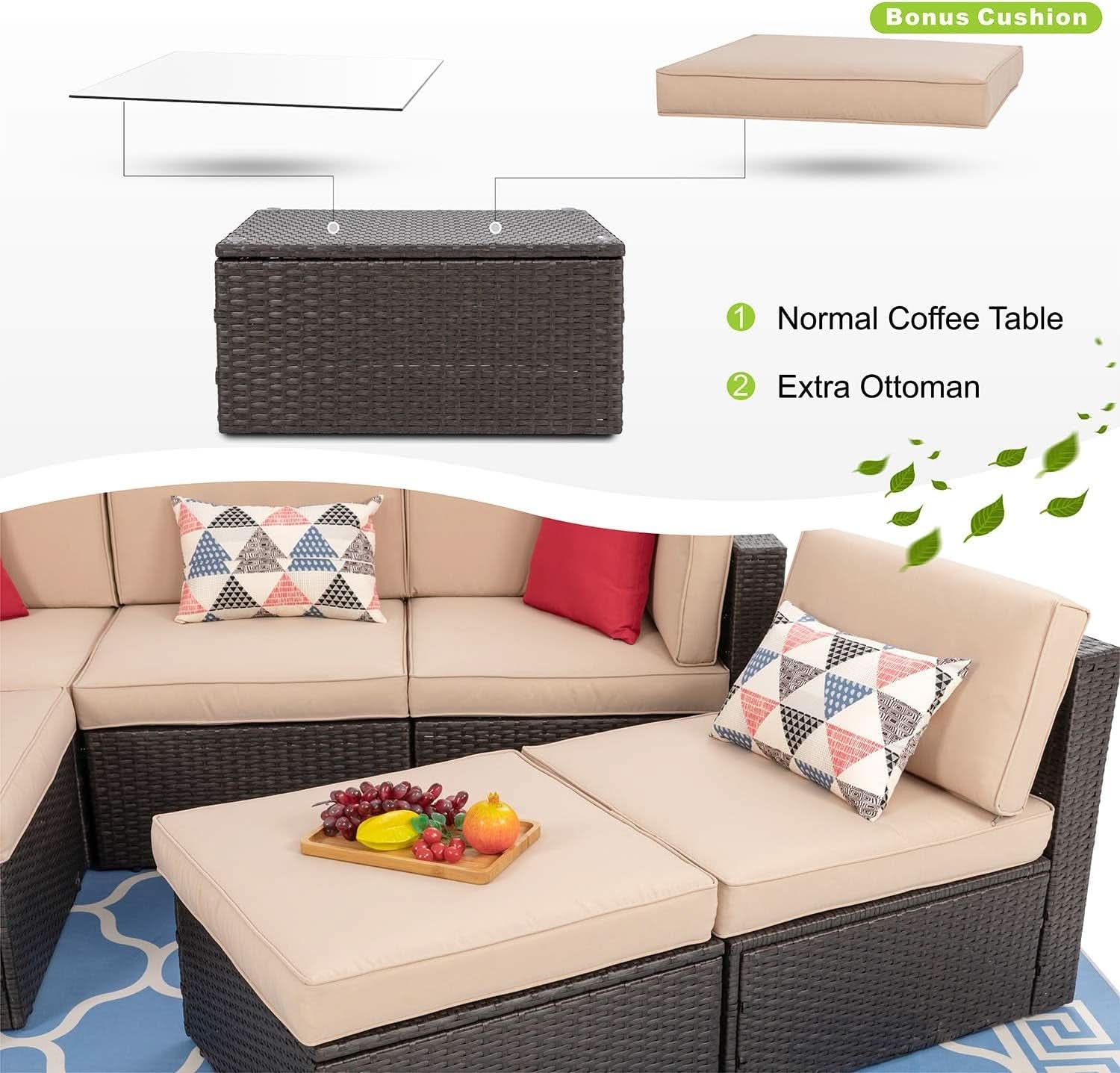 Outdoor Wicker Sectional Sofa Set with Coffee Table