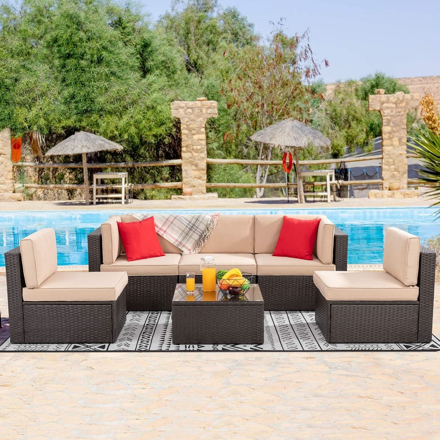 Outdoor Wicker Sectional Sofa Set with Coffee Table