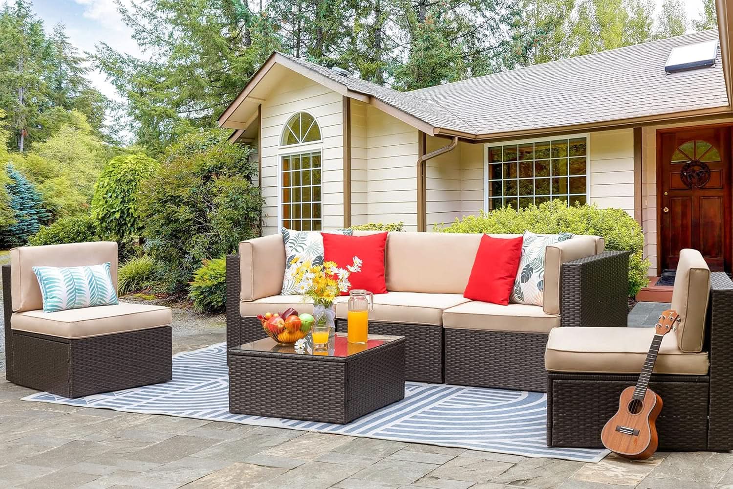 Outdoor Wicker Sectional Sofa Set with Coffee Table