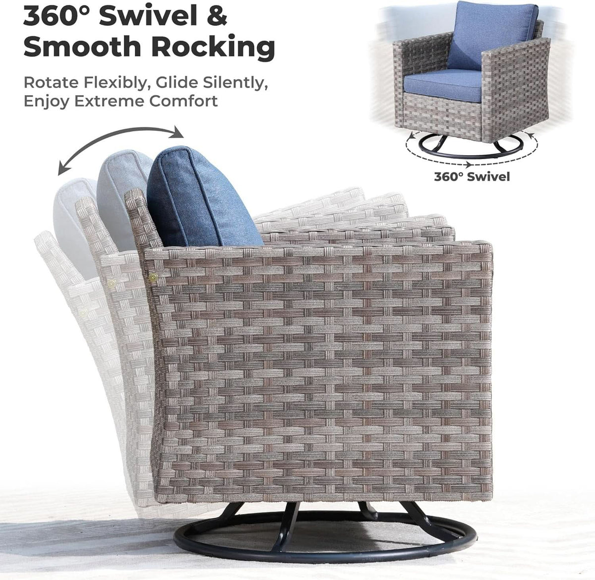 Outdoor Wicker Sectional Sofa Set with Swivel Chairs