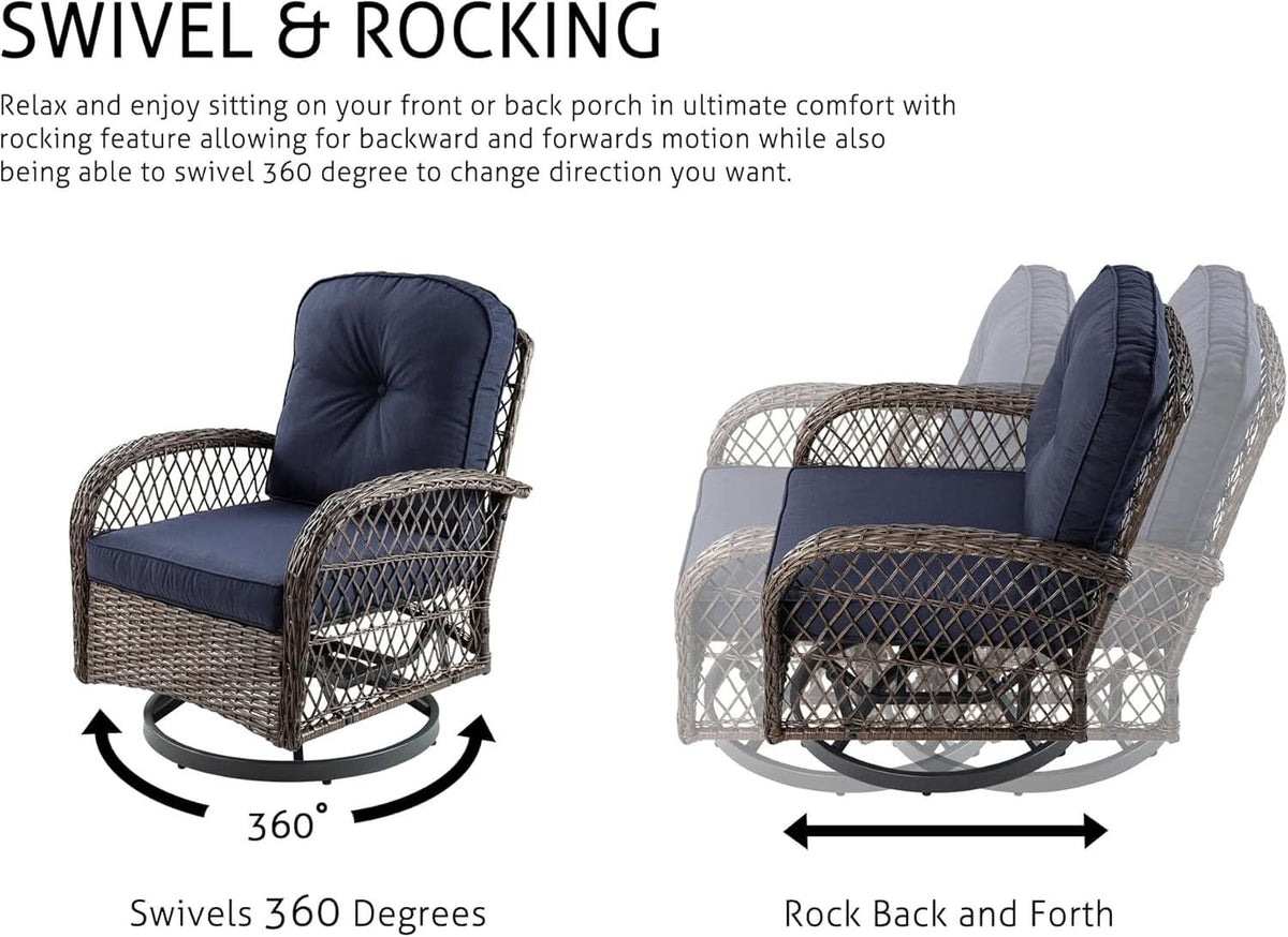 Outdoor Wicker Swivel Glider Rocker Patio Furniture Set