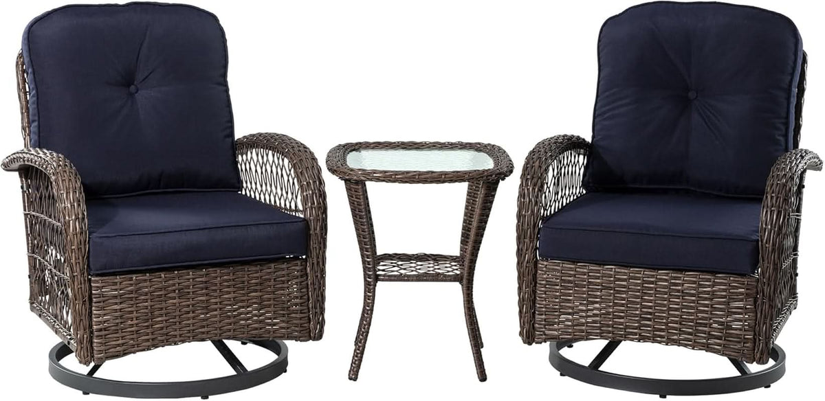 Outdoor Wicker Swivel Glider Rocker Patio Furniture Set