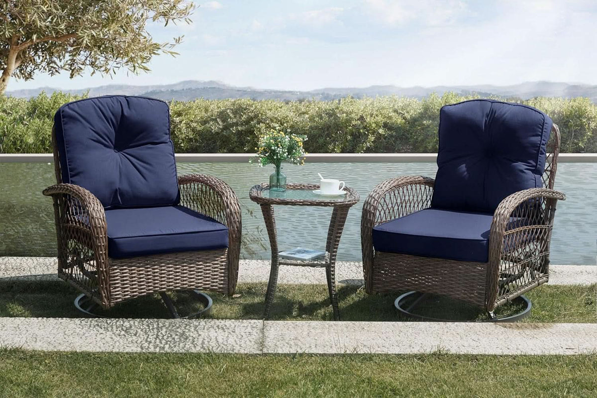 Outdoor Wicker Swivel Glider Rocker Patio Furniture Set