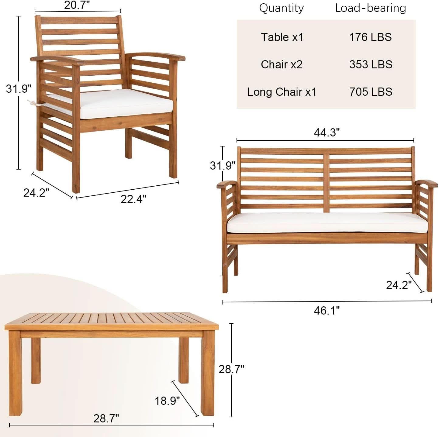 Outdoor Wood Sofa Set Natural Acacia With Thick Cushions