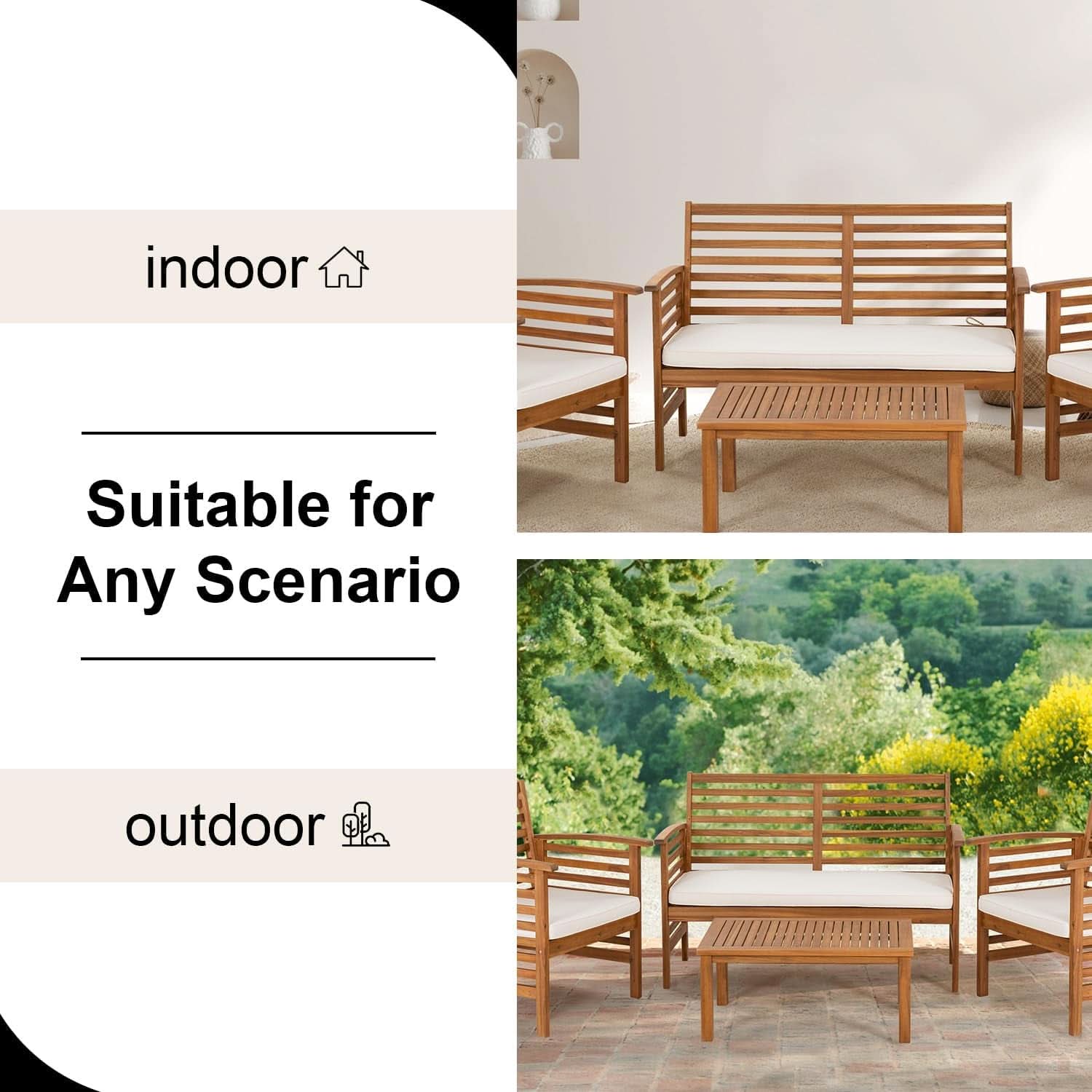 Outdoor Wood Sofa Set Natural Acacia With Thick Cushions