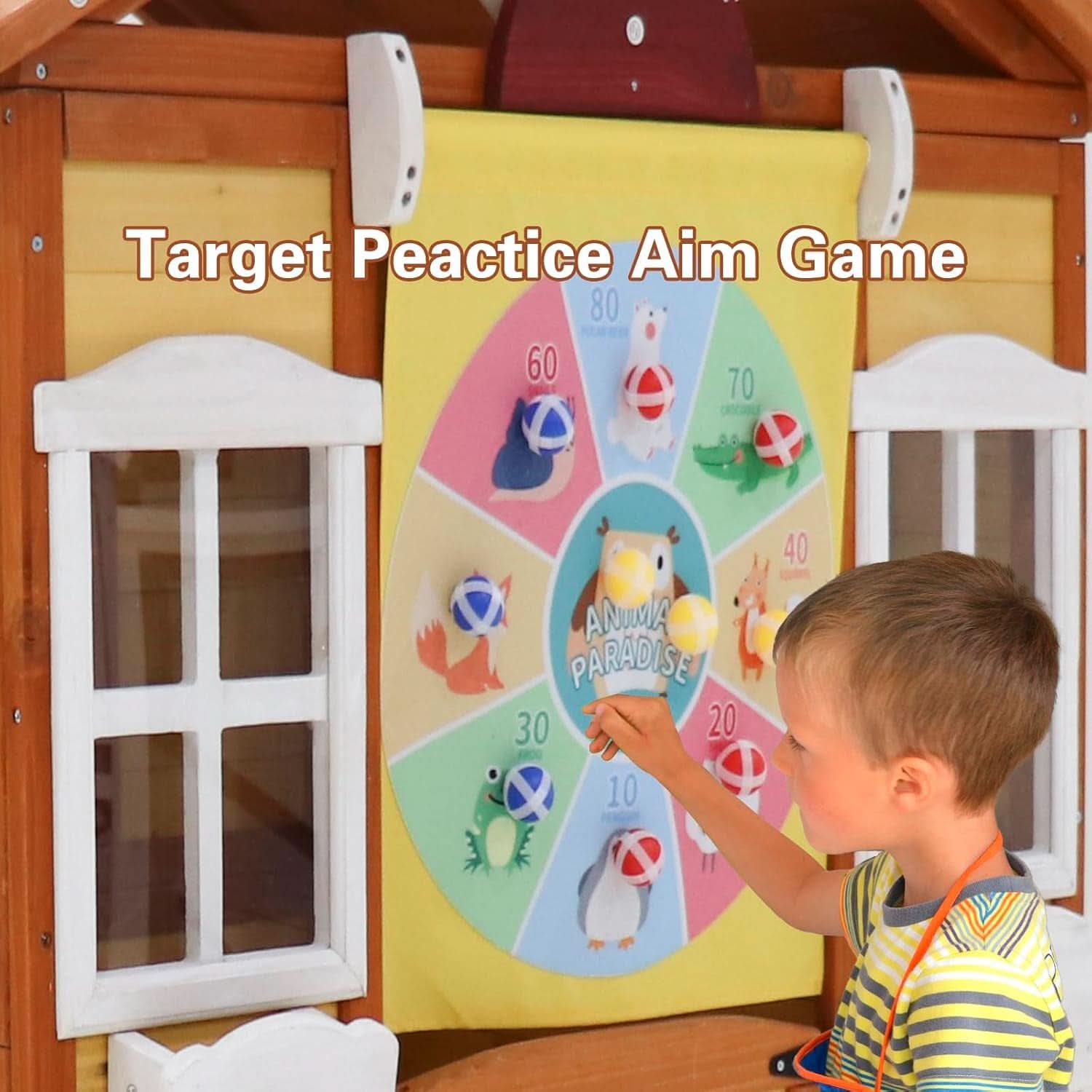 Outdoor Wooden Playhouse For Kids Weatherproof Doors