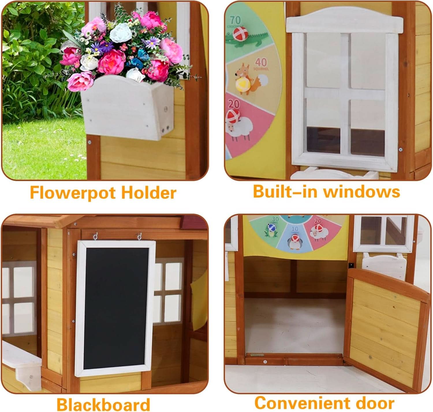 Outdoor Wooden Playhouse For Kids Weatherproof Doors