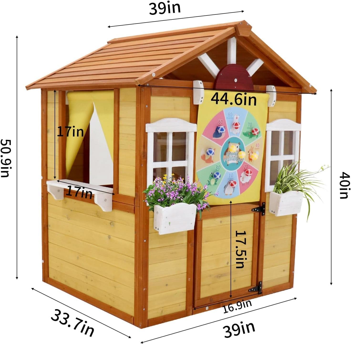 Outdoor Wooden Playhouse For Kids Weatherproof Doors