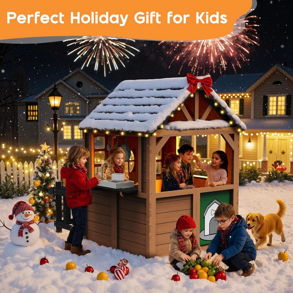 Outdoor Wooden Playhouse With Kitchen Weather proof Roof
