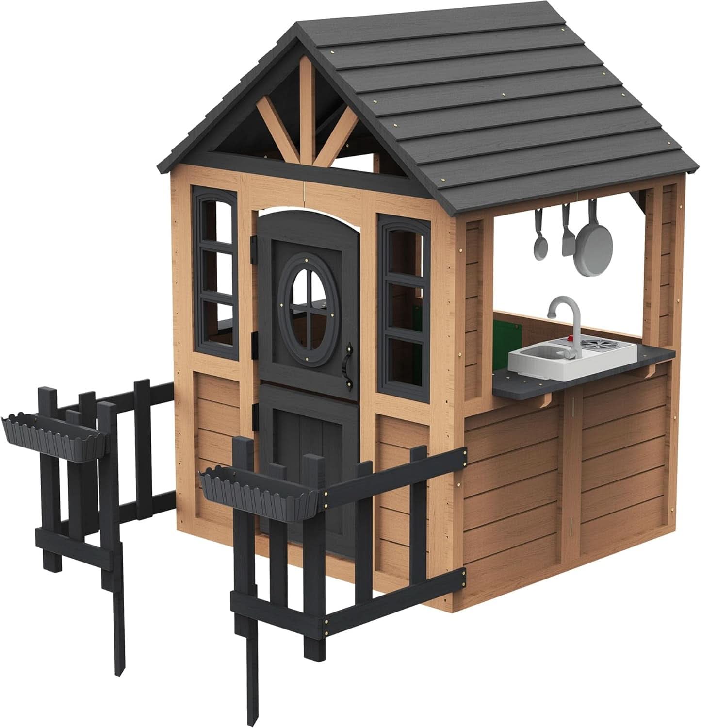 Outdoor Wooden Playhouse With Kitchen Weather proof Roof