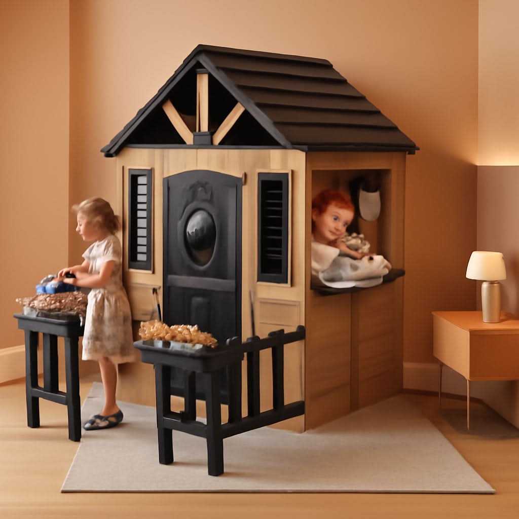 Outdoor Wooden Playhouse With Kitchen Weather proof Roof