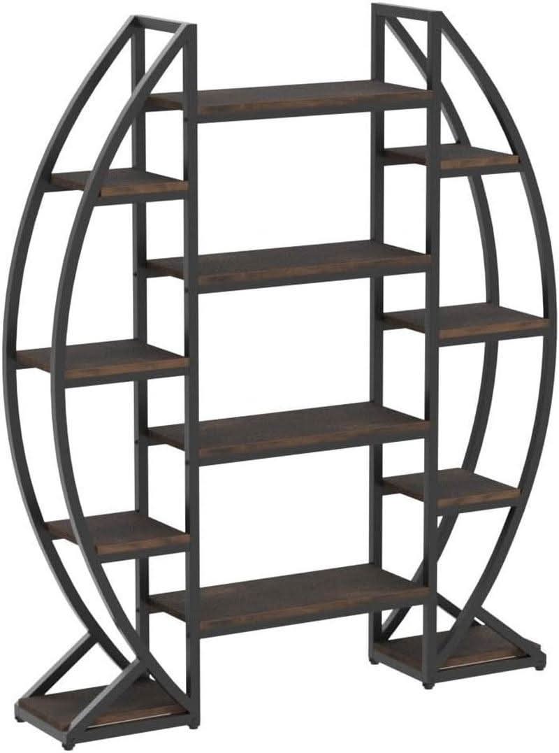 Oval 55 Inch Brown Industrial Display Etagere Bookcase