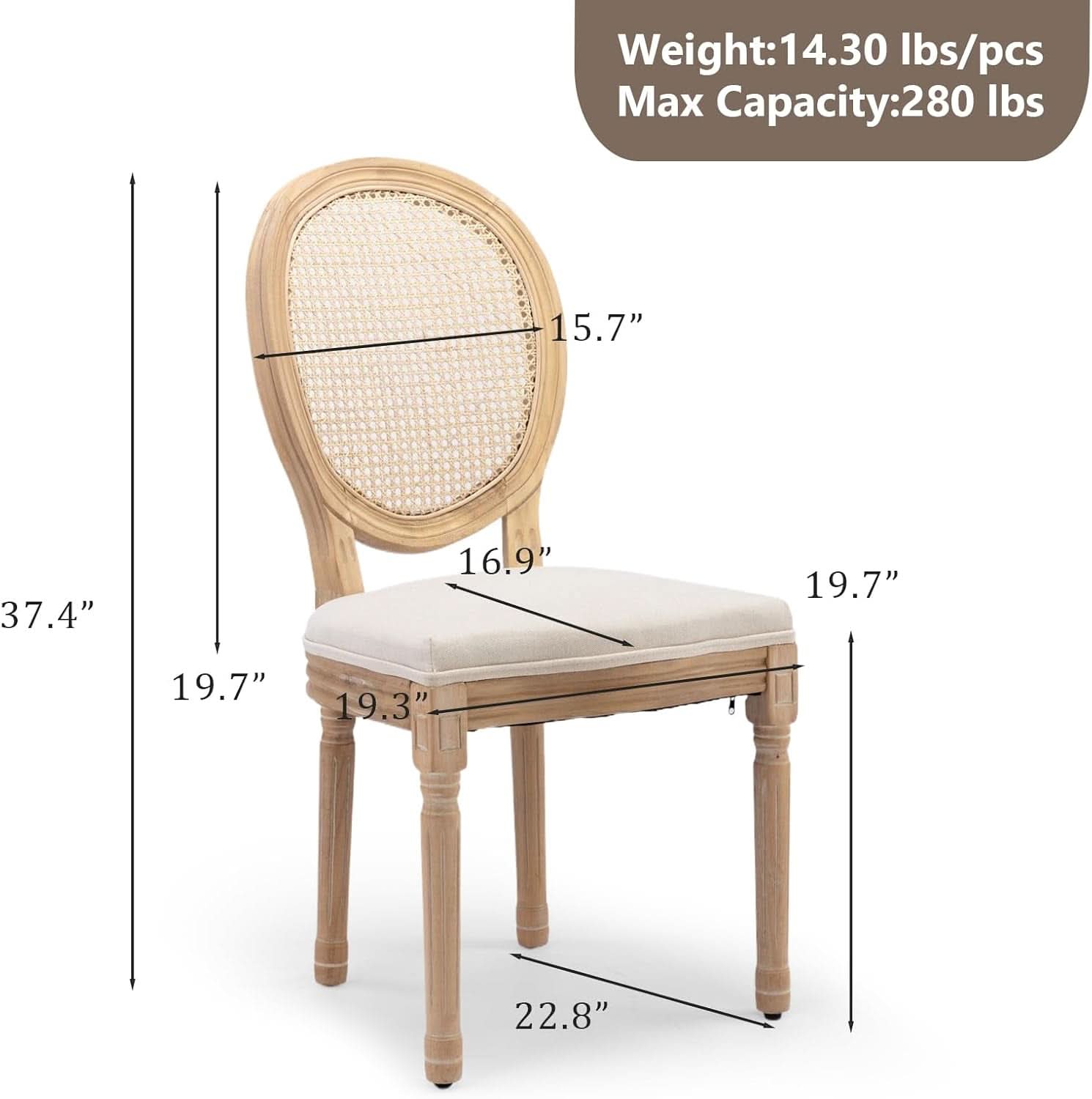 Oval Back Rattan Upholstered Dining Chairs Set Of 6 Beige With Wood Legs