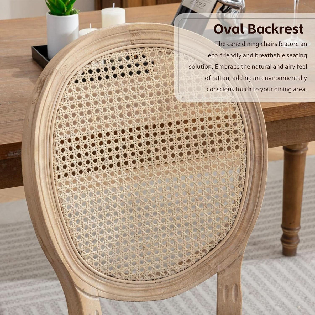 Oval Back Rattan Upholstered Dining Chairs Set Of 6 Beige With Wood Legs