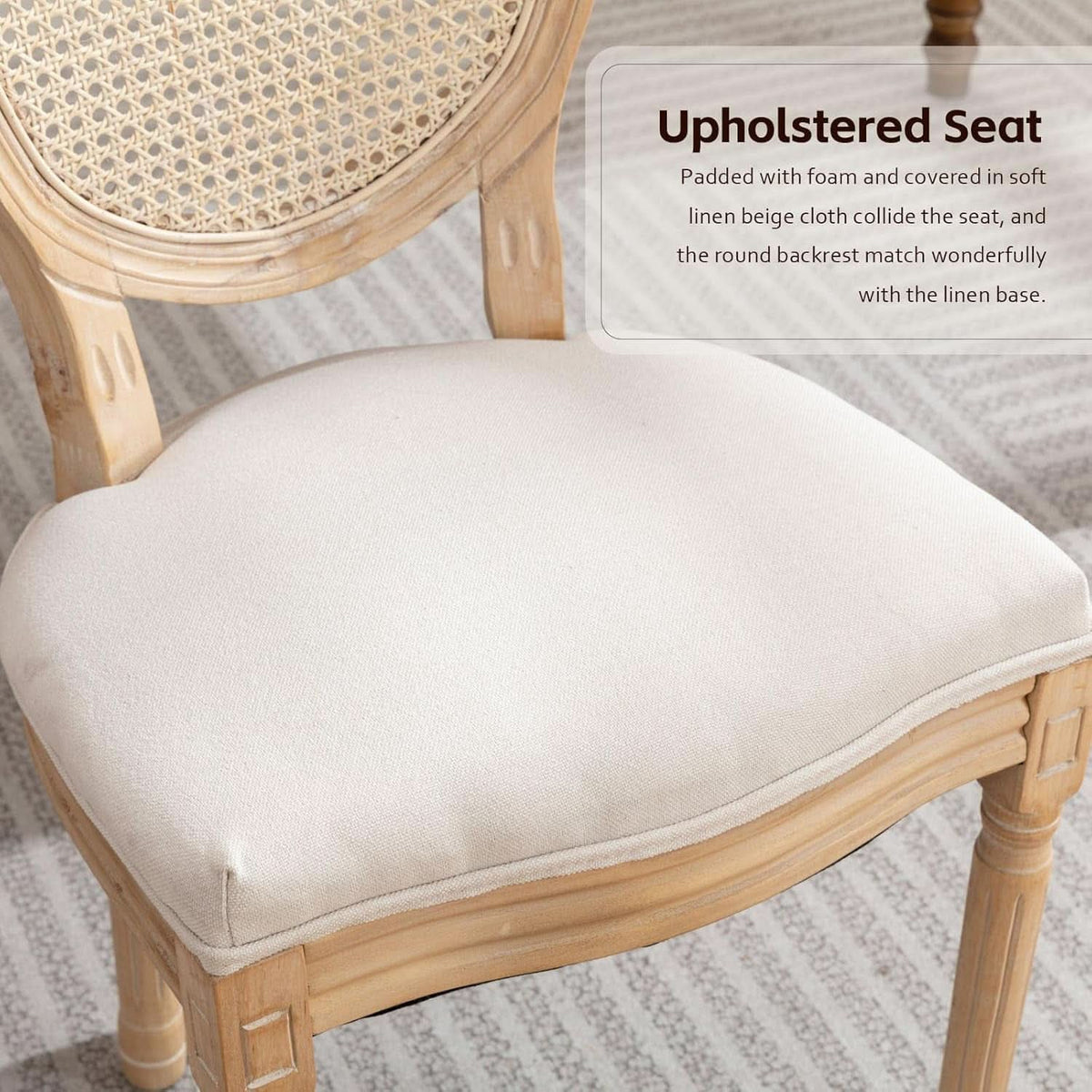Oval Back Rattan Upholstered Dining Chairs Set Of 6 Beige With Wood Legs