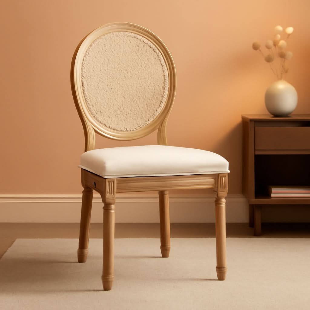 Oval Back Rattan Upholstered Dining Chairs Set Of 6 Beige With Wood Legs