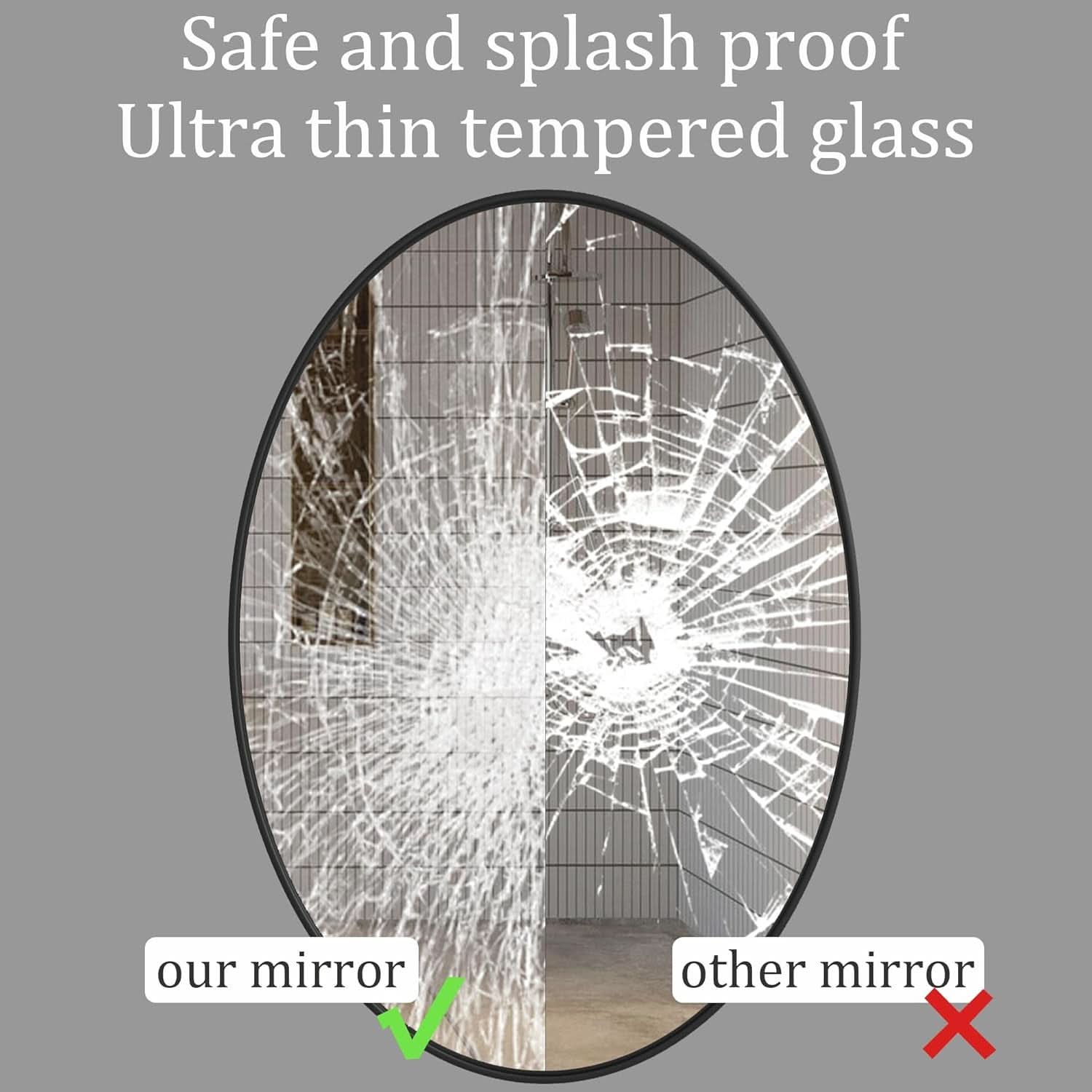 Oval Bathroom Mirror 20x28 Black Aluminum Frame Nano Glass