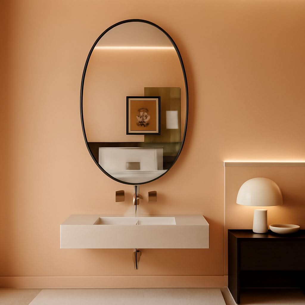 Oval Bathroom Mirror 20x28 Black Aluminum Frame Nano Glass