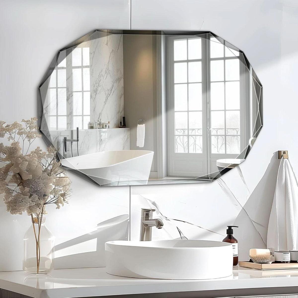Oval Beveled Edge Frameless Bathroom Vanity Mirror 24x36 Wall Mount