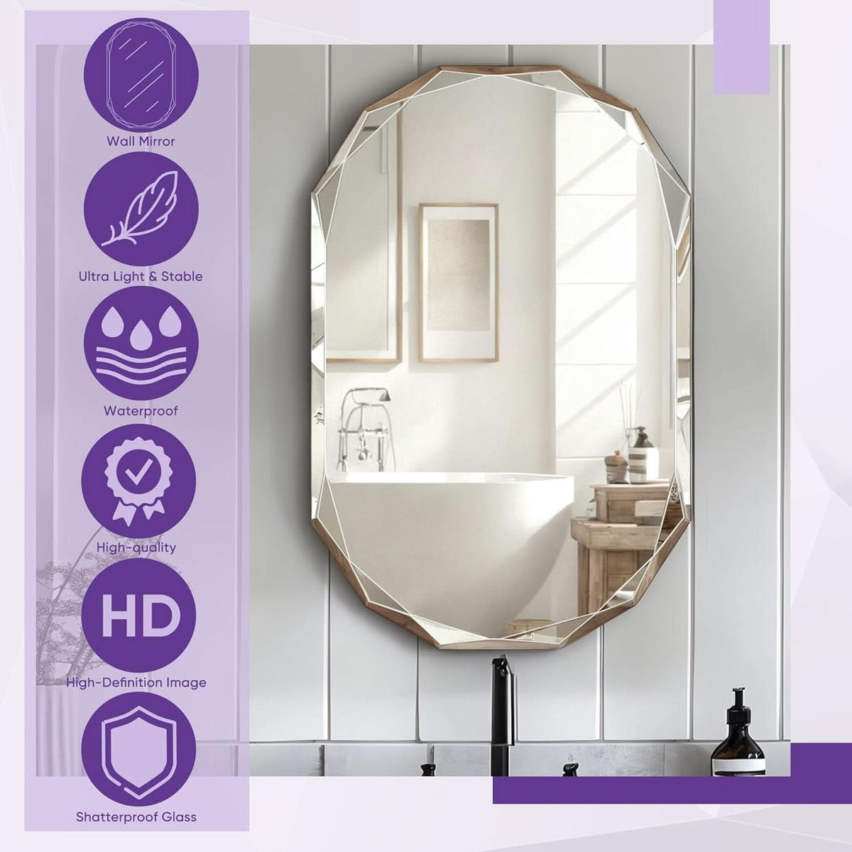Oval Beveled Edge Frameless Bathroom Vanity Mirror 24x36 Wall Mount