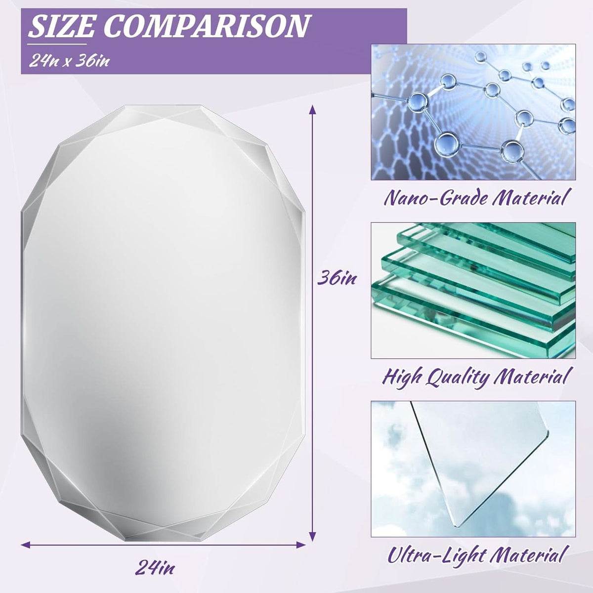 Oval Beveled Edge Frameless Bathroom Vanity Mirror 24x36 Wall Mount
