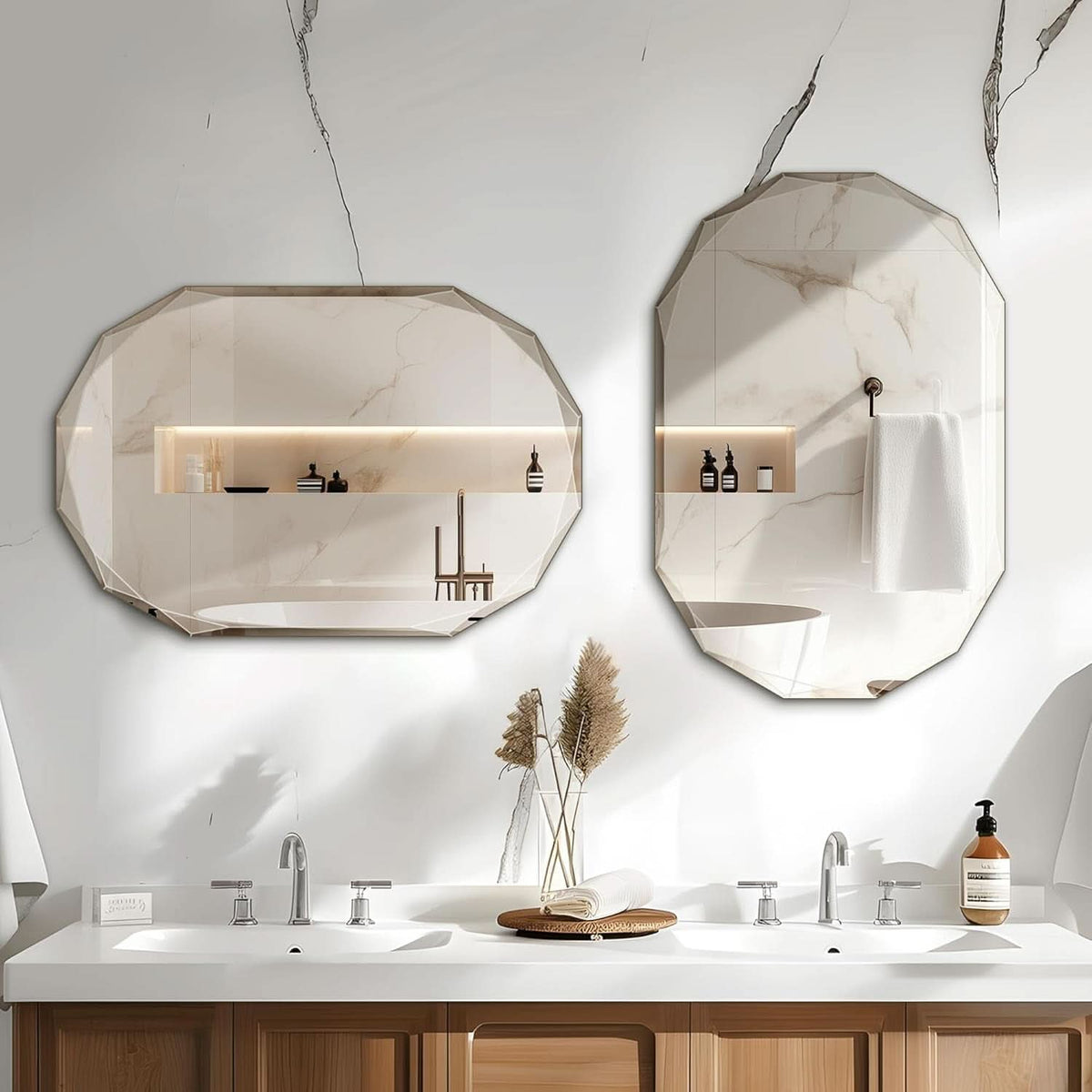 Oval Beveled Edge Frameless Bathroom Vanity Mirror 24x36 Wall Mount