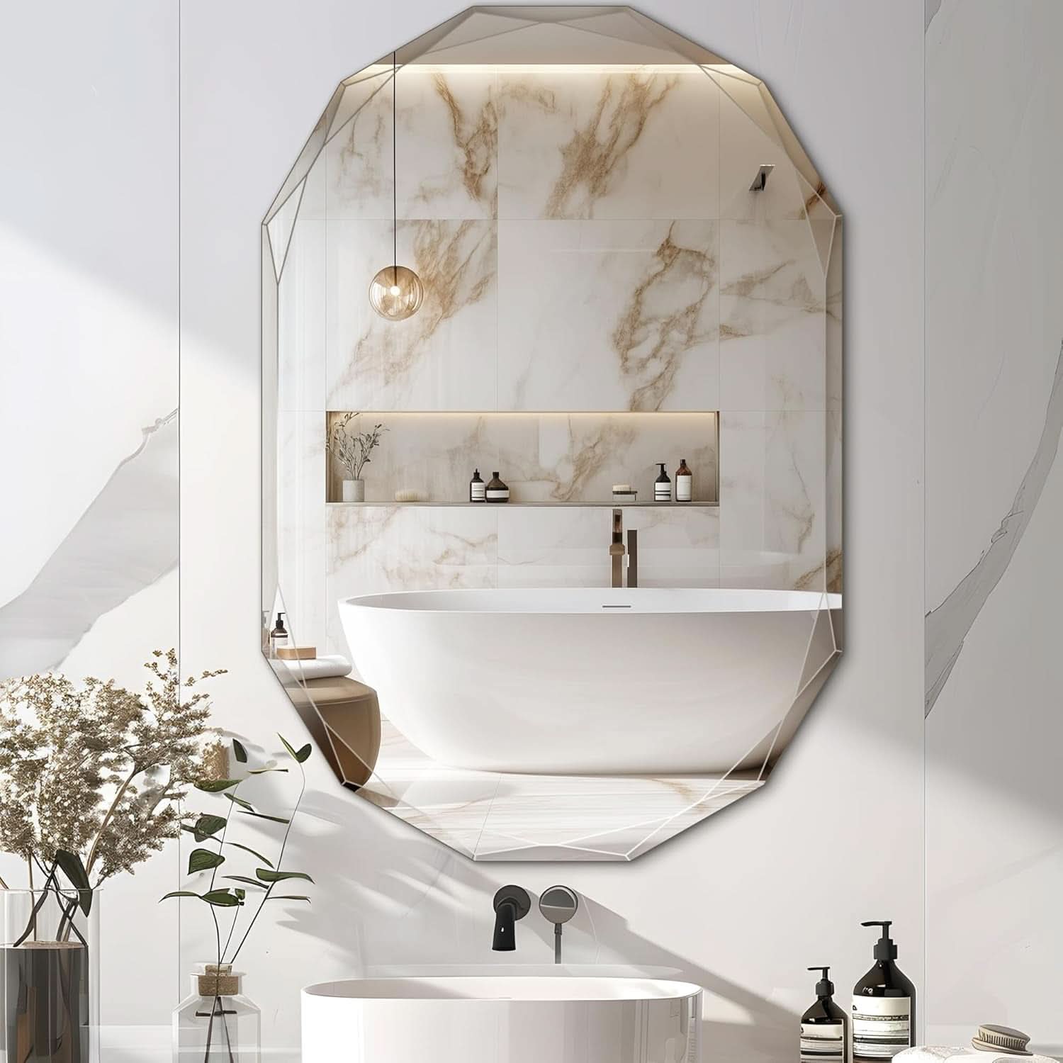 Oval Beveled Edge Frameless Bathroom Vanity Mirror 24x36 Wall Mount