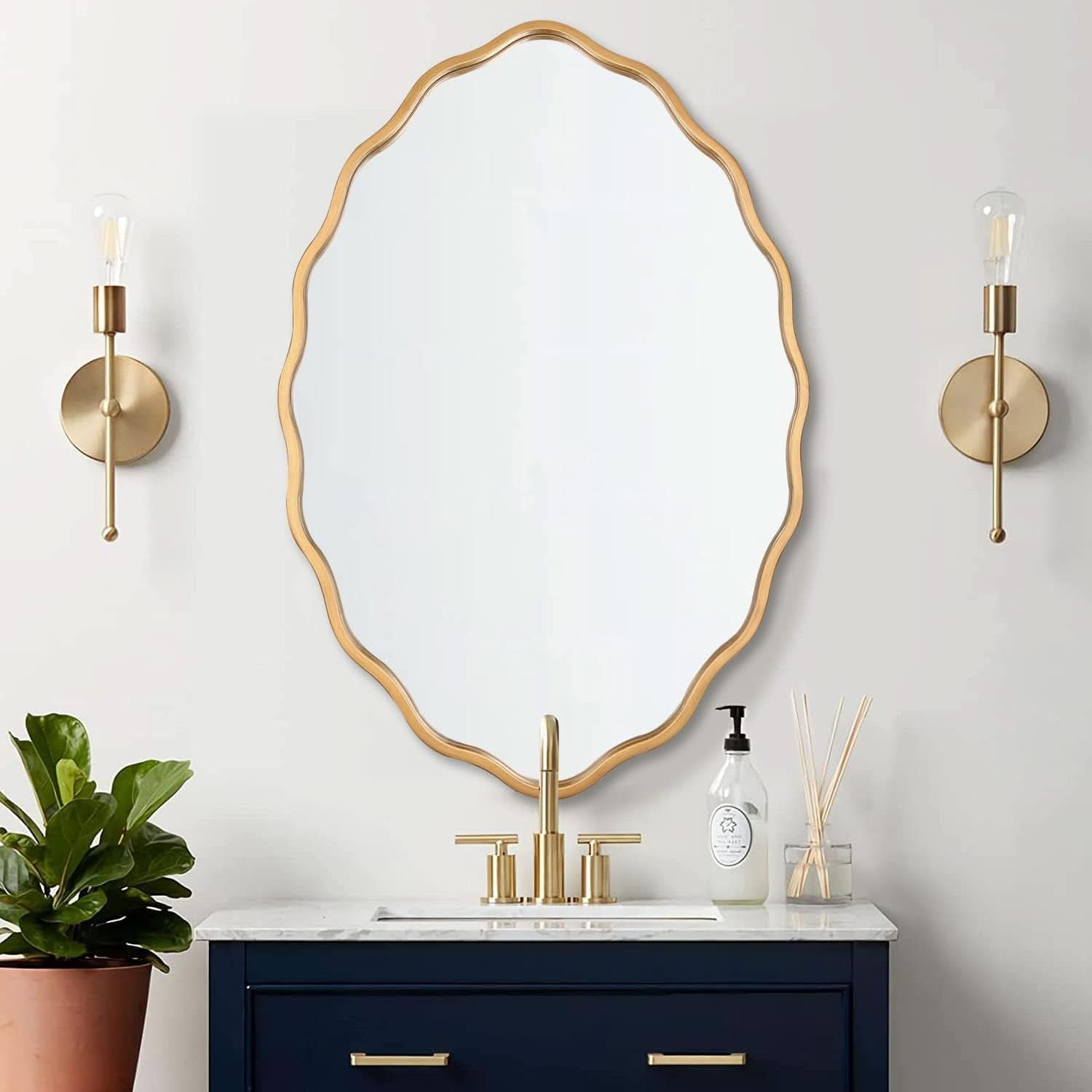 Oval Brushed Gold Mirror 24 By 36 Inch Wall Mounted