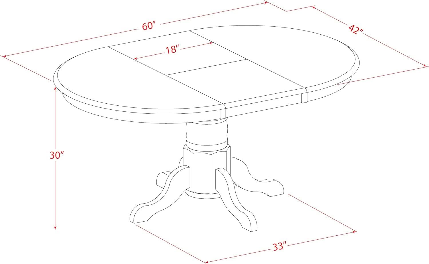 Oval Dining Table 42x60 Inch Butterfly Leaf Finish