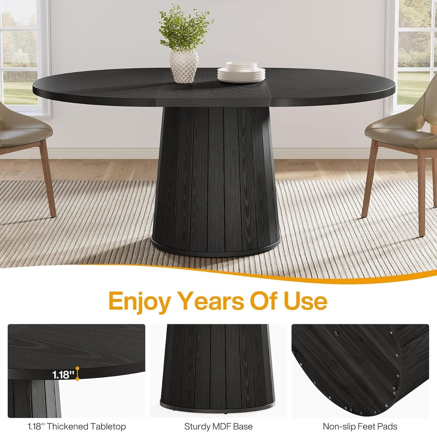 Oval Dining Table 55 Inch Black With Cylindrical Pedestal