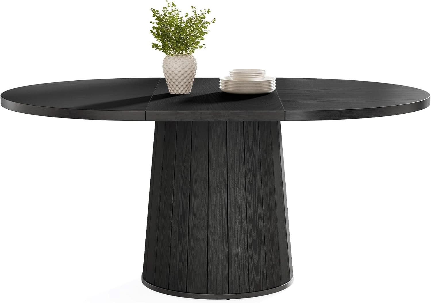 Oval Dining Table 55 Inch Black With Cylindrical Pedestal