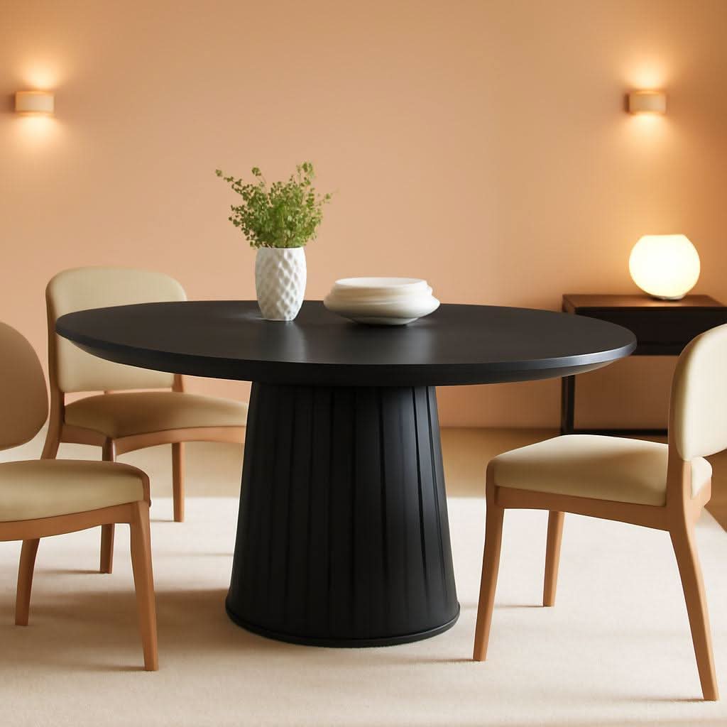 Oval Dining Table 55 Inch Black With Cylindrical Pedestal