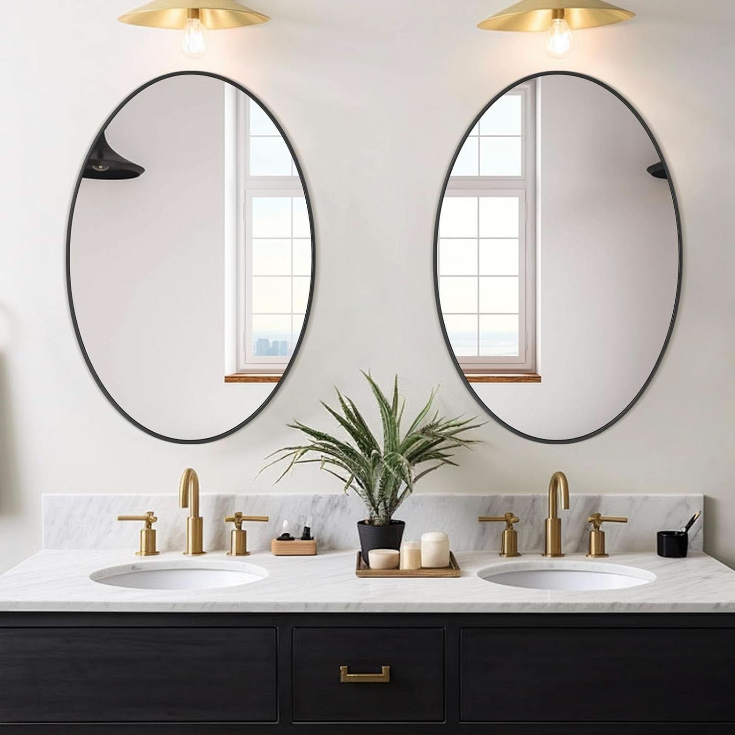 Oval Mirror 20x30 Black Bathroom Vanity Wall Mount
